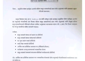यमुनामाई गाउँपलिका द्वारा  बहुक्षेत्रीय पोषण कार्यक्रम अन्तर्गत महिला समूह / सहकारीलाई प्रदान गरिने अनुदानका लागि प्रस्तावना अवहान गरिएको सम्बन्धि सूचना प्राकशीत गरीएको छ
